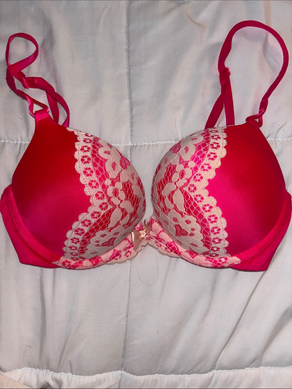 Victoria's Secret Hot Pink & Cream Lace Push-Up Bra